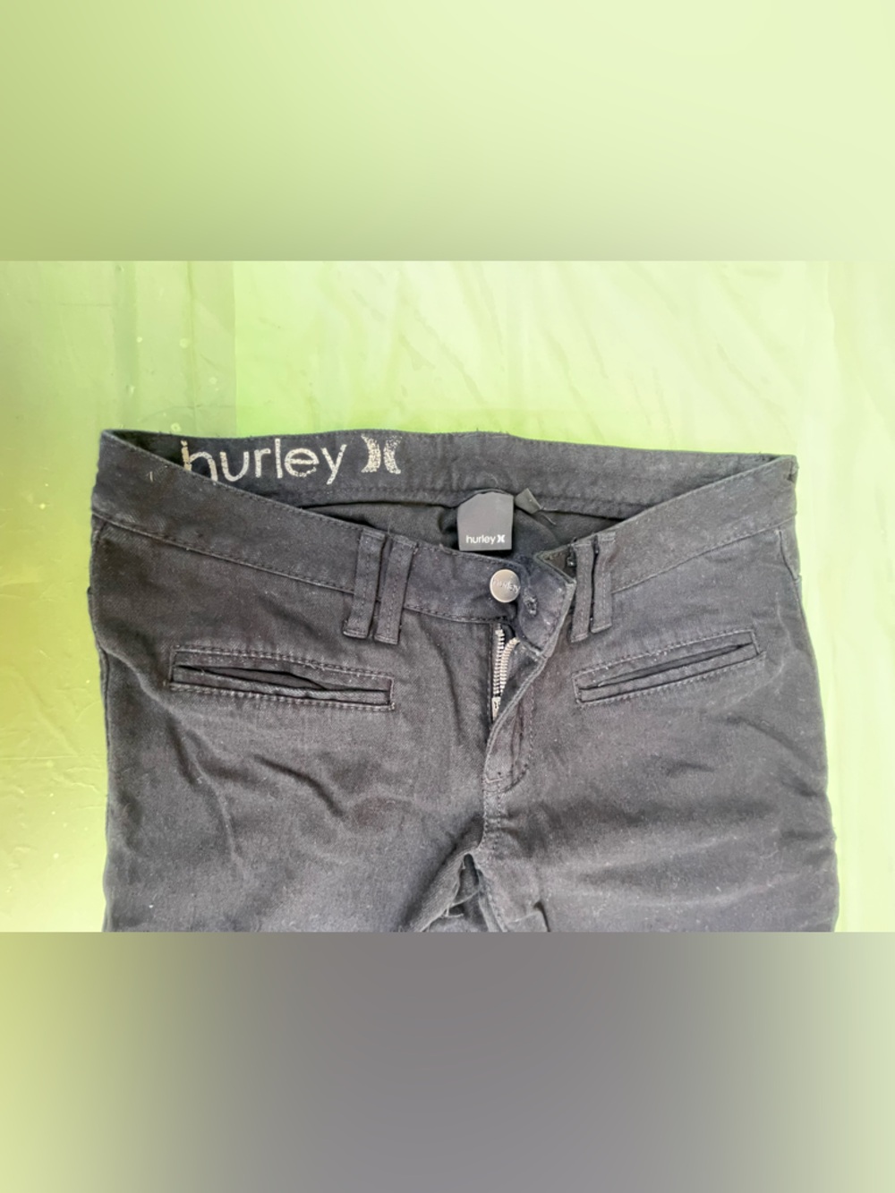 LOW RISE BOOT CUT HURLEY BLACK JEANS Y2K VINTAGE SIZE 0 JUNIORS - Picture 11 of 12